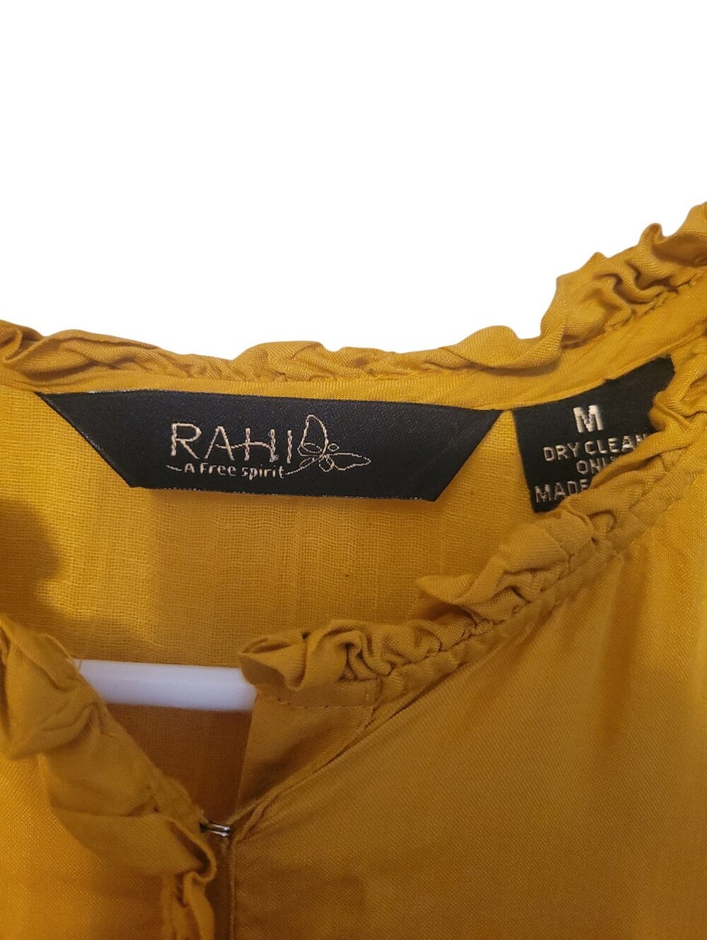 RAHI Anthropologie Embroidered Tiered Maxi Dress Mustard Boho Cottagecore Medium - Picture 5 of 7